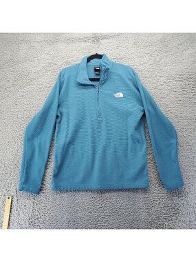 The North Face Sweater Mens Large Blue Quarter-Zip Logo Fleece Pullover